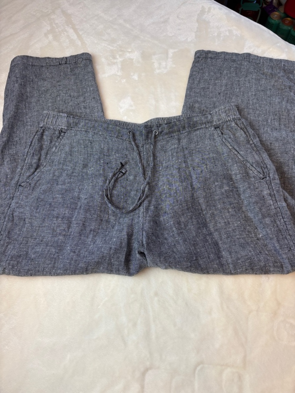 Women's Two by VINCE CAMUTO 100% Linen Black/White Drawstring Capri Wide Leg M